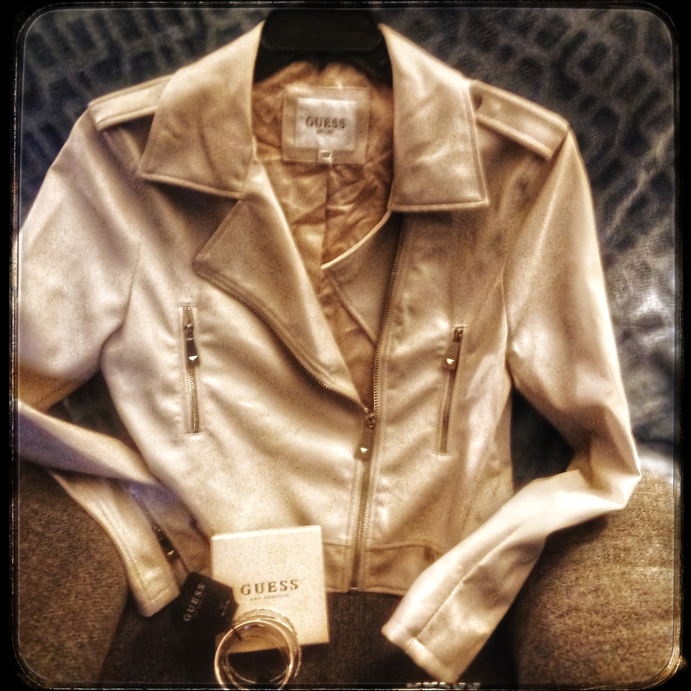 GUESS Women's Light Beige Leather Jacket